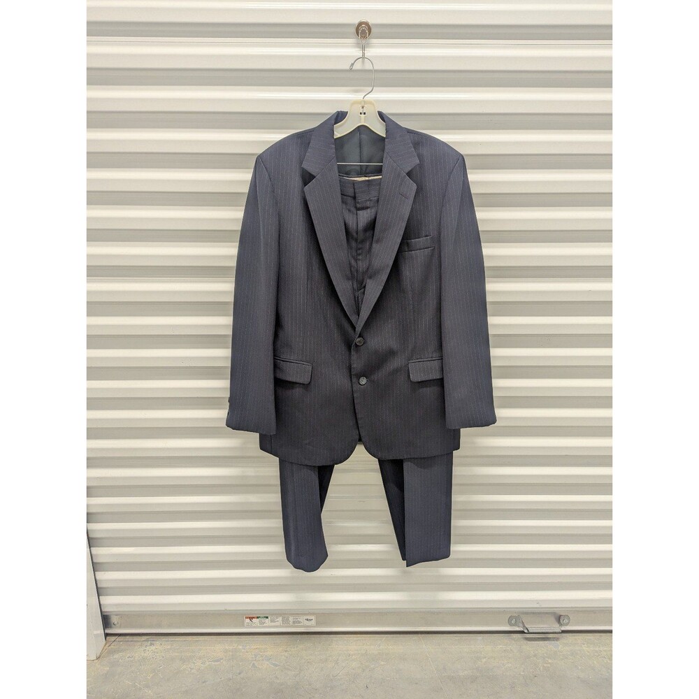 Old Money Haggar Imperial Navy Pinstripe 2 Piece Suit 42R 36x28.5 USA